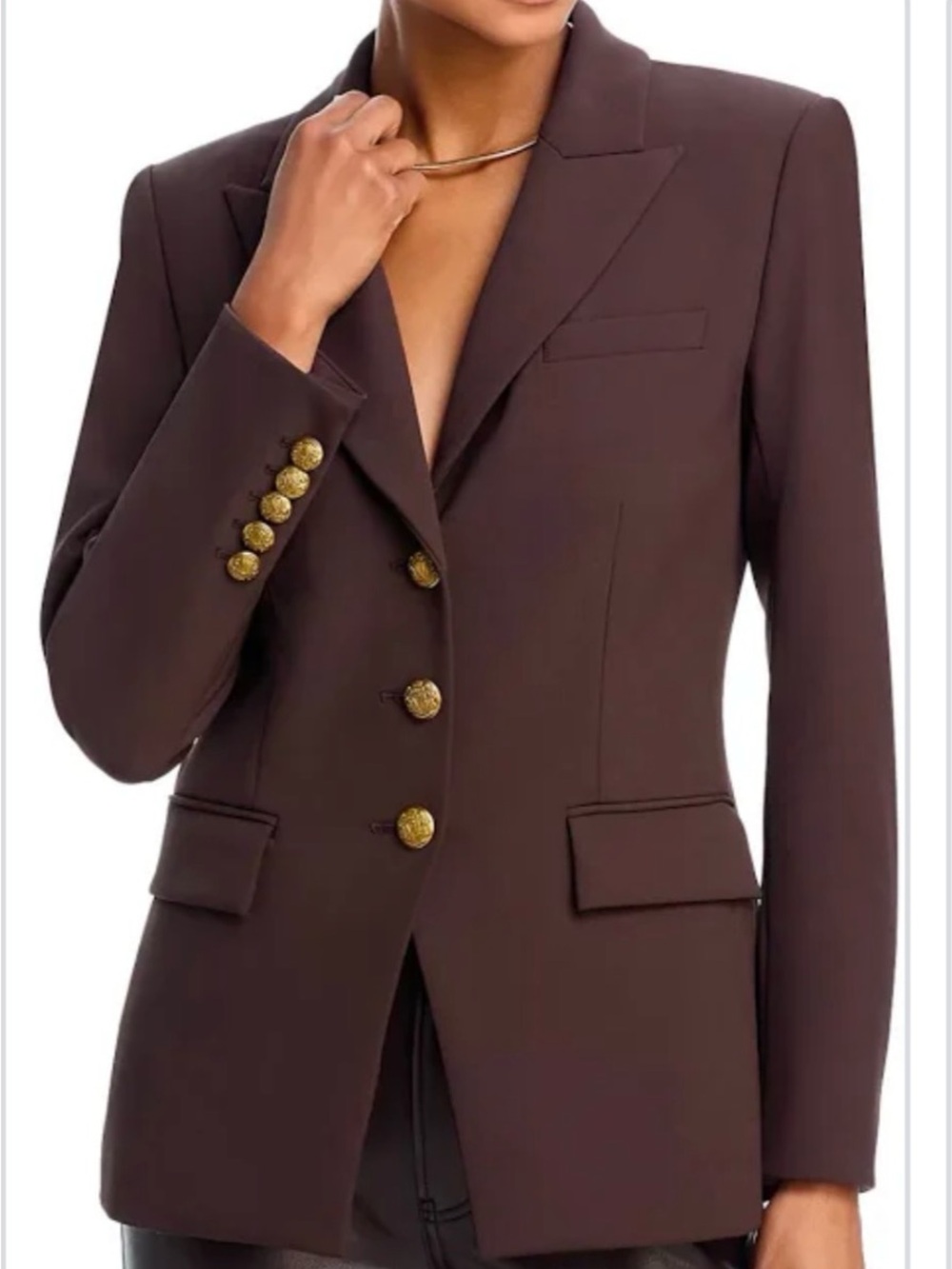 Veronica Beard Chocolate Brown Fitted Blazer with Gold Crescent Buttons